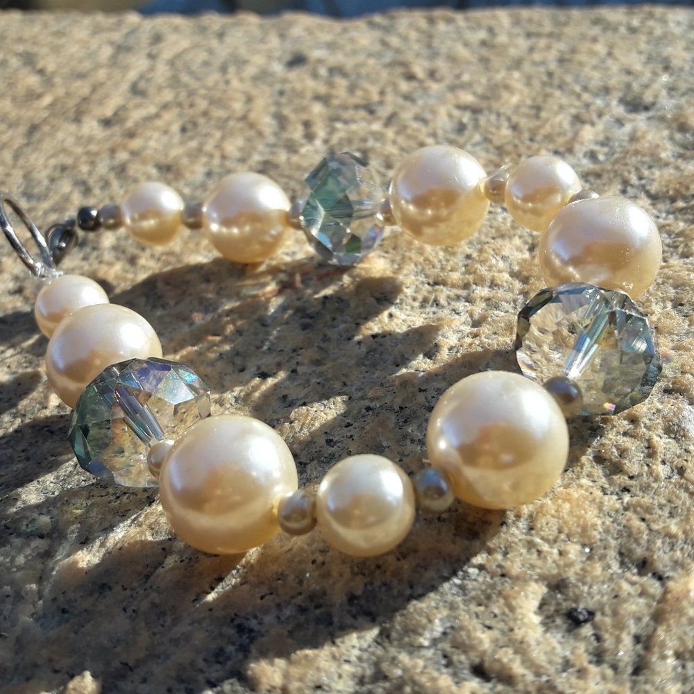 Crystal Bracelets Pearl Beaded Bracelet Chunky - Picture 5 of 8